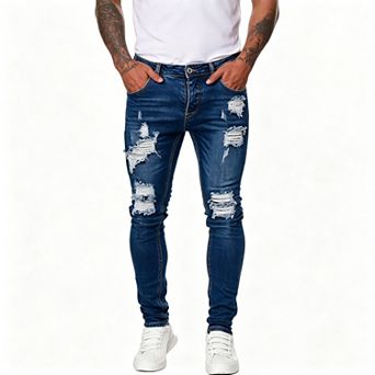 Men's Ripped Skinny Jeans Slim Fit Stretch Denim Casual Trousers