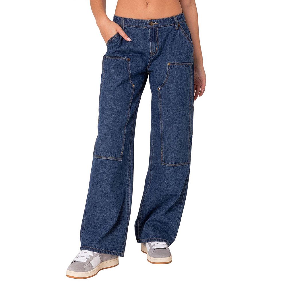 Women's Cargo Low Rise Baggy Casual Jeans Loose Wide Leg Boyfriend ...