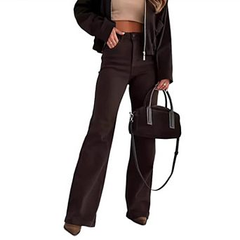 Women's High Waisted Wide Leg Stretchy Jeans Buttons Relxed Fit Casual Denim Pants with Pockets