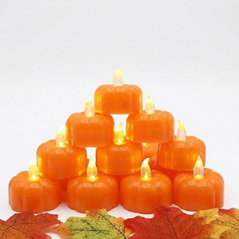 12 Pack Pumpkin Tea Lights, Flameless LED Candles for Halloween Decorations, Fall Home Decor