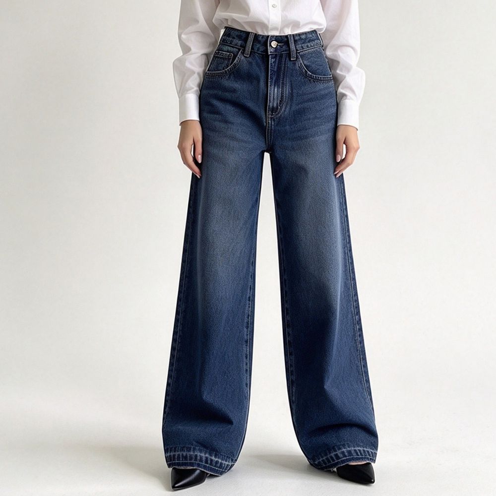 Women High Waist Wide Leg Denim Jeans Classic Loose Fit Denim Pants ...