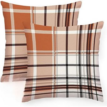 Fall Pillow Covers 18x18 Tartan Plaid Fall Decorations for Home,Outdoor Waterproof Set of 2