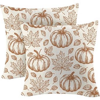 Fall Pumpkin Throw Pillow Covers 18x18 inch Set of 2,Harvest Maple Fallen Leaves, For Sofa Couch Bed