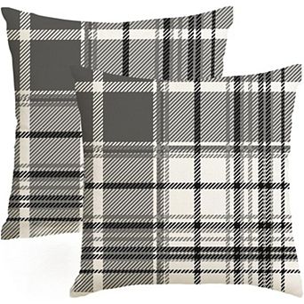 Pillow Covers 18x18 Inch Indoor Outdoor Waterproof Set of 2 Buffalo Plaid Striped Holiday Decorative