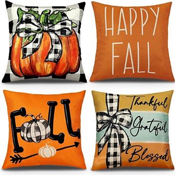 Fall Pillow Covers 18x18 4 pc Double-Sided Print for Home Decor Porch Sofa Bed