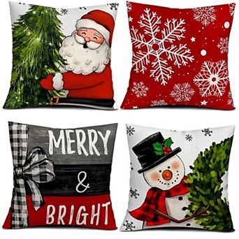 Christmas Pillow Covers 18x18 4 pc Double-Sided Print Home Decor,For Porch Sofa Bed Livingroom
