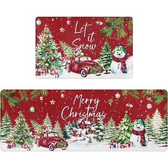 2 pc Christmas Anti Fatigue Kitchen Rugs and Mats, Tree,Snowman,for Winter Home Decor