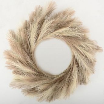 Fieldview 2 Pack Faux Pampas Grass Wreath 25 Inch Silk Boho Front Door Wall Decor Ivory Taupe