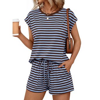 Womens 2 pc Summer Lounge Short Set Soft Breathable Casual Vacation Wear