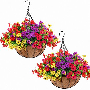 2-Pack Artificial Fall Mums Hanging Baskets Outdoor Indoor Garden Patio Decor