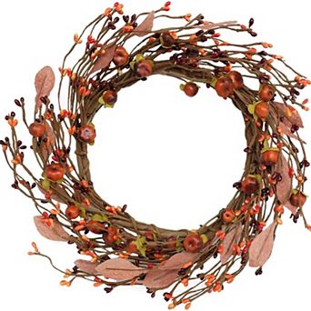 Fieldview 2 Pack 12 Inch Mini Pumpkin Pip Berry Wreath for Front Door Fall Indoor Outdoor Decor