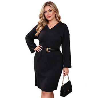 Plus Size Women Ribbed Knit Midi Bodycon Dress