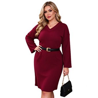 Plus Size Women Ribbed Knit Midi Bodycon Dress