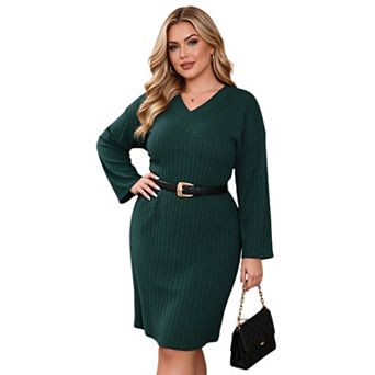Plus Size Women Ribbed Knit Midi Bodycon Dress