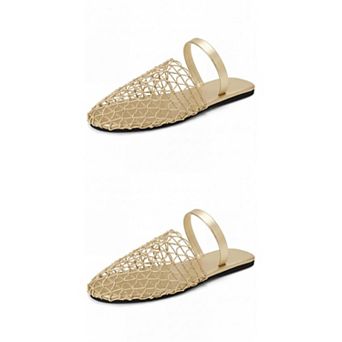 2 Pairs Women's Slip on Mesh Flats Braided Slides Sandals