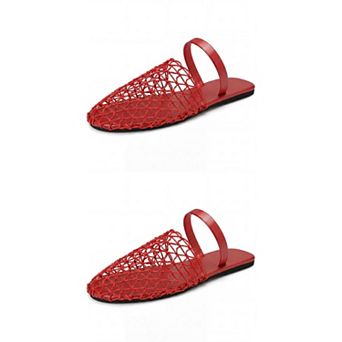 2 Pairs Women's Slip on Mesh Flats Braided Slides Sandals