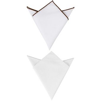 2 Packs White Cotton Pocket Square with Contrast Trim for Men's Tuxedos