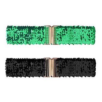 2 pc Women's Elastic Waist Interlock Buckles Sequins Decor Belts