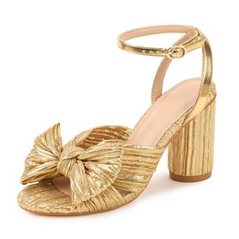 Womens Bow Knot Chunky Heel Sandals