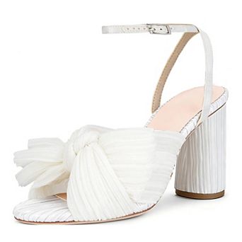 Womens Bow Knot Block Heel Bride Wedding Sandals