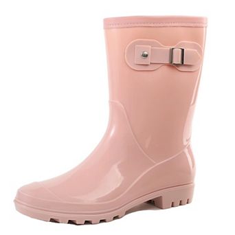 Womens Mid Waterproof Faux Lined Pull On Rain Boots