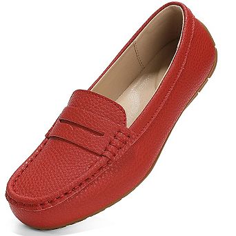 Womens Leather Penny Loafers Slip On Casual Shoes