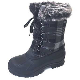 Women's Winter Boots Black Flannel Plaid Fur Warm Insulated Snow Boots