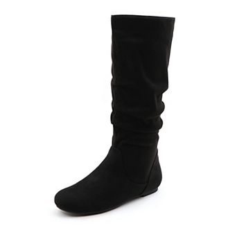 Shelly-1 Slouchy Round Toe Pull On Flat Mid Calf Boots