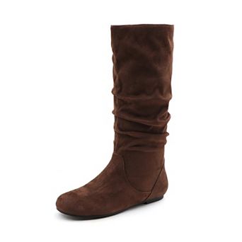 Shelly-1 Slouchy Round Toe Pull On Flat Mid Calf Boots