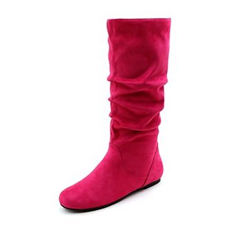 Shelly-1 Slouchy Round Toe Pull On Flat Mid Calf Boots