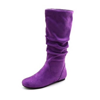 Shelly-1 Slouchy Round Toe Pull On Flat Mid Calf Boots