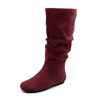 Shelly-1 Slouchy Round Toe Pull On Flat Mid Calf Boots