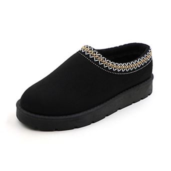 Maggie-01 Cozy Embroidered Trim Slip On Platform Clogs