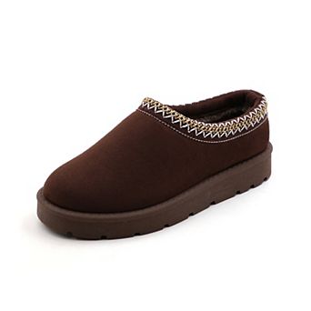 Maggie-01 Cozy Embroidered Trim Slip On Platform Clogs