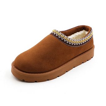 Maggie-01 Cozy Embroidered Trim Slip On Platform Clogs