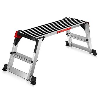 Costway 330lbs Aluminum Step Stool Folding Bench Work Platform Non-slip Drywall Ladder