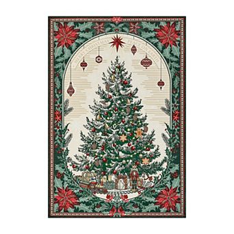 Machine Washable Ornament Tree Area Rug for Living Room Dining Room Low Pile Carpet