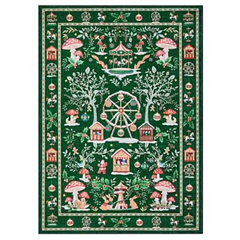 Machine Washable Christmas Carnival Area Rug for Bedroom Playroom Low Pile Carpet