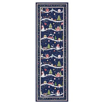 Machine Washable Winter Village Area Rug for Living Room Bedroom Soft Carpet