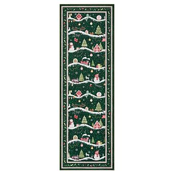 Machine Washable Winter Village Area Rug for Living Room Bedroom Soft Carpet