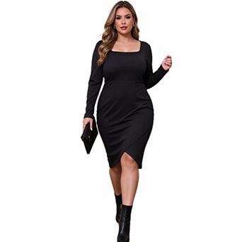 Plus Size Women Square Neck Ribbed Knit Midi Dress