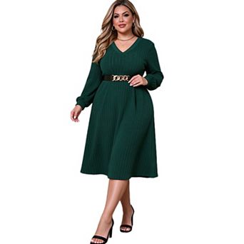 Plus Size Women Sweetheart Neck Ribbed Knit Midi Dress