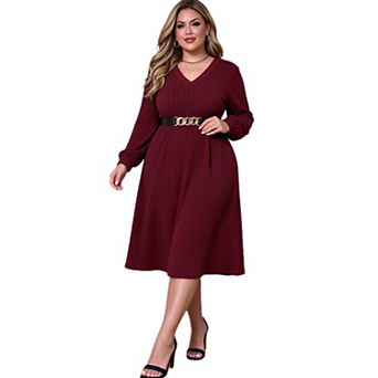 Plus Size Women Sweetheart Neck Ribbed Knit Midi Dress