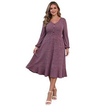 Plus Size Women Button Front Ruffle Hem Knit Dress