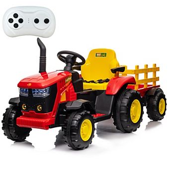 12V Kids Electric Ride On Tractor with Parent Remote Control, Trailer, LED Lights, Ages 3-8