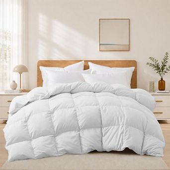 Unikome All Season Goose Feather Down Fiber Comforter, Soft Noiseless Duvet Insert 8 Corner Loops