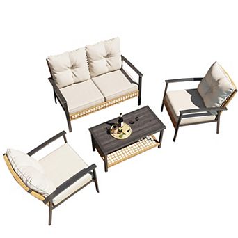 Decksplore 4 pc Patio Furniture Set Conversation Set Patio Furniture with Soft Cushion for Garden
