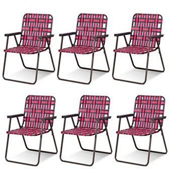 Folding Beach Chairs Set of 6 Portable Webbing Camping Lawn Chairs