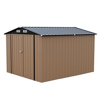 Decksplore 8 x 10 FT Outdoor Storage Shed Heavy Duty Galvanized Steel Shed with Double for Backyard