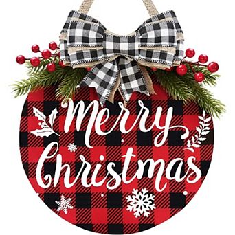 Fieldview 2 Pack Christmas Buffalo Plaid Burlap Wreath 12 Inch Rustic Farmhouse Front Door Wall